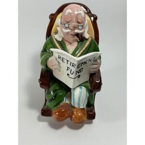 Vintage Lefton China Retirement Fund Piggy Bank Old Man Grandpa Rocking Chair